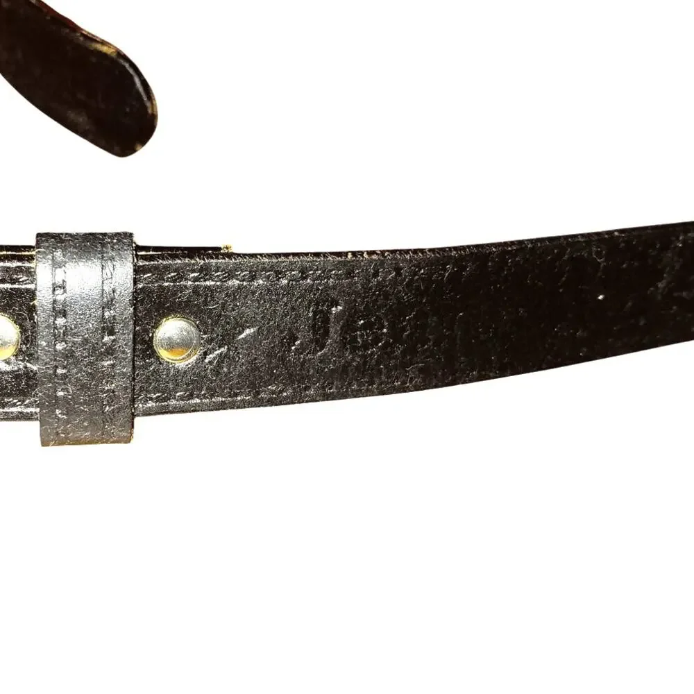 Black leather belt embossed with Jeans